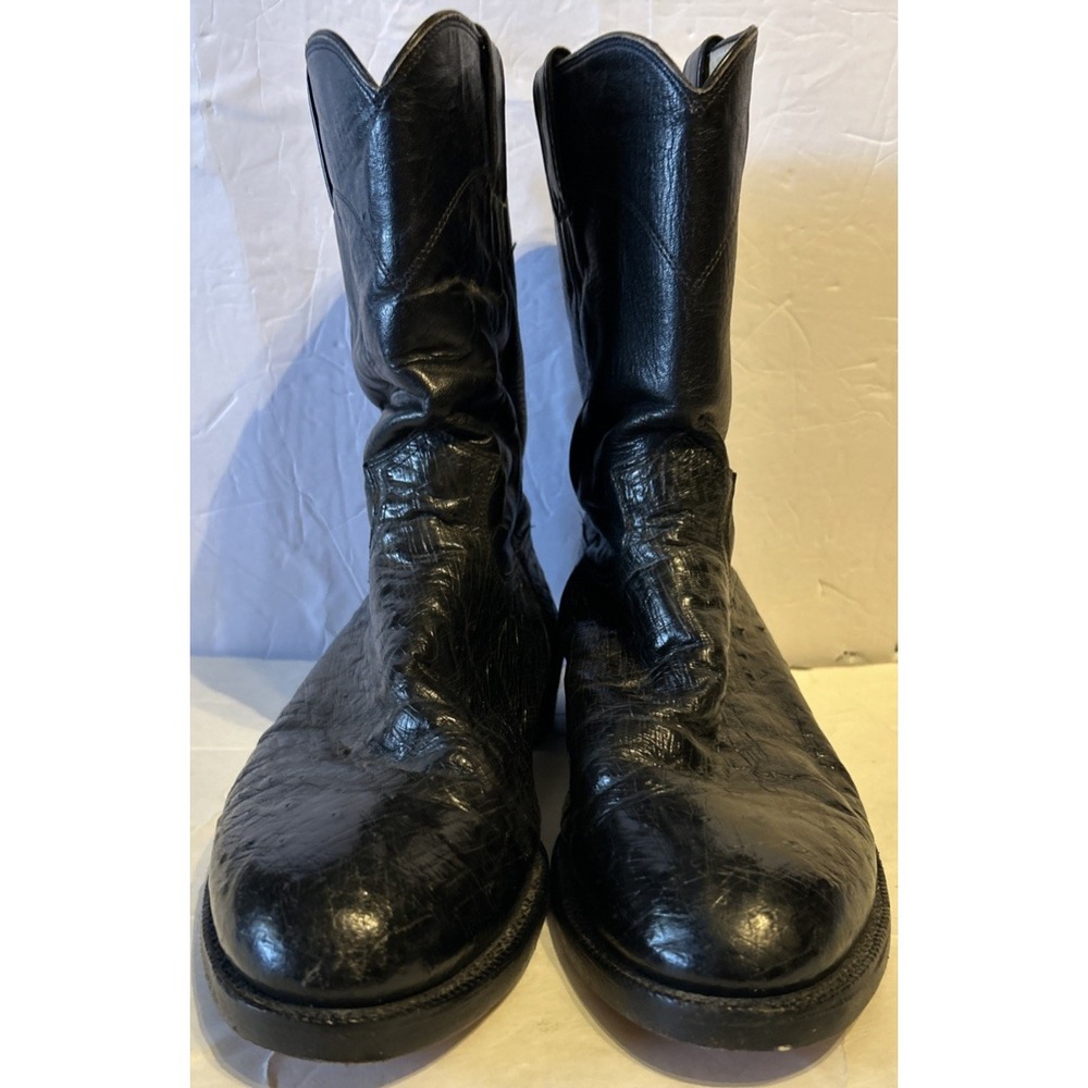 Vintage JUSTIN Smooth Ostrich Roper Boots Cowboy Men's 11.5D New Sole & Heel